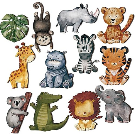 Geetery 12 Pcs Woodland Animals Wooden Animal Cutout Shapes Forest Painted Woodland Baby Shower Decorations Woodland Creatures Wood Table Geetery