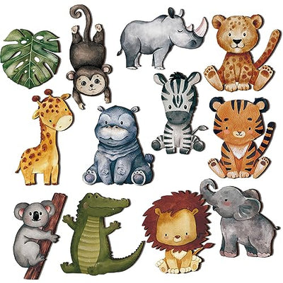 Geetery 12 Pcs Woodland Animals Wooden Animal Cutout Shapes Forest Painted Woodland Baby Shower Decorations Woodland Creatures Wood Table