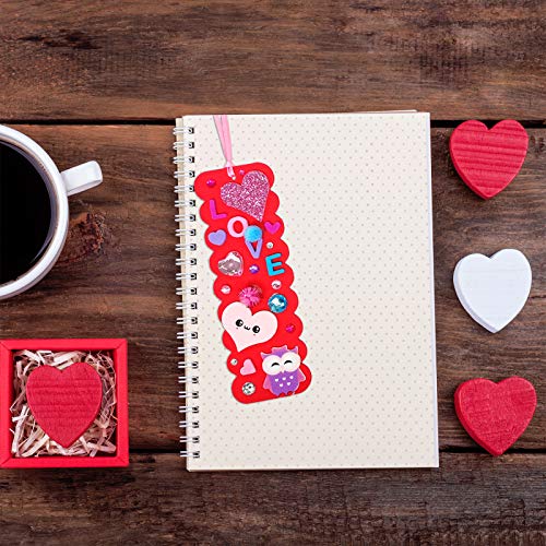 36 Sets Valentine Decorations DIY Bookmarks Valentine Craft Kit Blank Foam Bookmarks with Assorted Smile Face Hearts Owl Alphabets Stickers for Kids Winlyn
