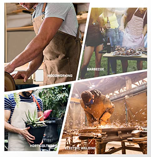 OPTIGRAM Waxed Canvas Durable Tool Apron, Heavy Duty Work Apron with 10 Pockets for Accessaries, Woodworking Work Shop Apron for Safty Protection OPTIGRAM