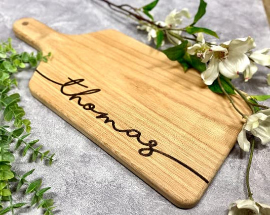 Engraving Cutting Board with Handle-Personalized Paddle Cutting Board-Custom Charcuterie Board-Cheese Board-Paddle Board (Red Oak) - WoodArtSupply