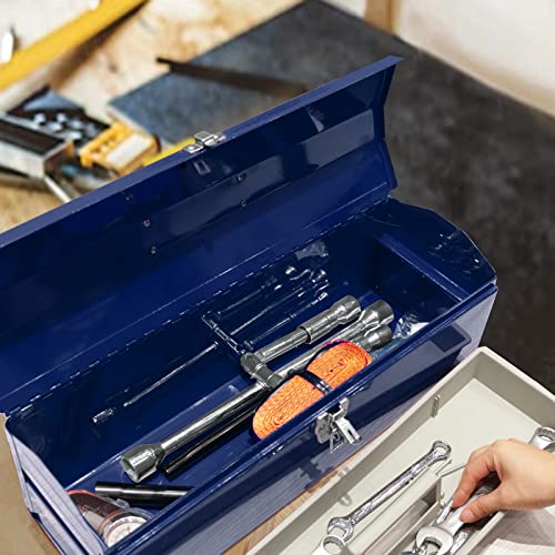 TCE ATB101U Torin 19" Hip Roof Style Portable Steel Tool Box with Metal Latch Closure and Removable Storage Tray, Blue - WoodArtSupply