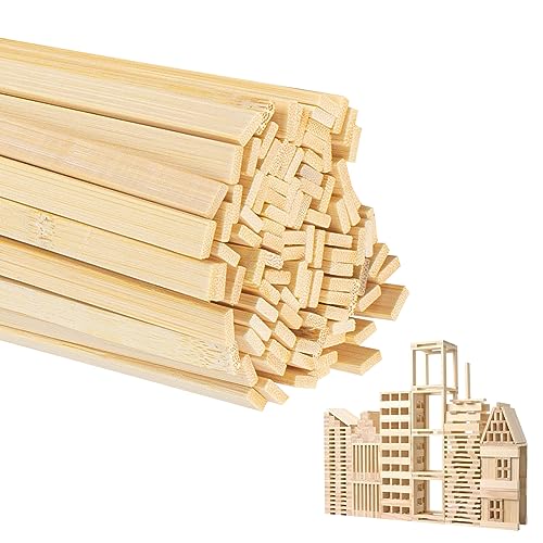 100 Pieces Nature Bamboo Sticks - Extra Long 15.7 inch Wooden Craft Sticks Strong Wood Strip for Crafting Projects, 3/8 Inch Width