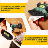 TECCPO Detail Sander, 14,000 OPM Compact Electric Sander with 12Pcs Sandpapers, Efficient Dust Collection System, Multi-Function 1.1Amp Hand Sander TECCPO
