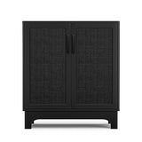 Anmytek Black Rattan Cabinet, Natural Rattan Storage Cabinet with 2 Doors Adjustable Shelf Large Space Entryway Hallway Cabinet Sideboard Buffet for Anmytek