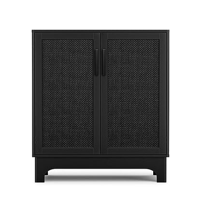 Anmytek Black Rattan Cabinet, Natural Rattan Storage Cabinet with 2 Doors Adjustable Shelf Large Space Entryway Hallway Cabinet Sideboard Buffet for - WoodArtSupply