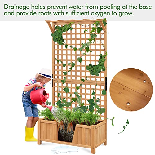 Yaheetech 72″ H Horticulture Garden Planter with Trellis for Vine Climbing Plants Garden Box Outdoor w/Drainage Holes Raised Garden Bed Garden Yaheetech