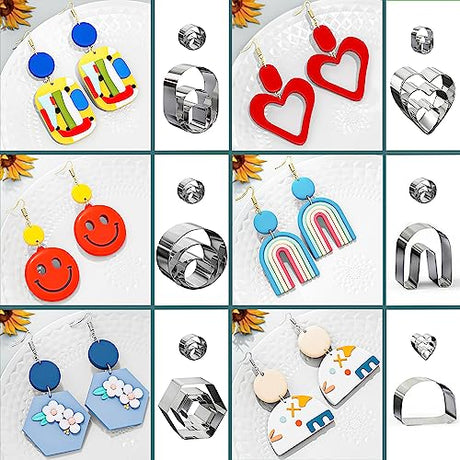 Snoghmil Polymer Clay Earrings Making Kit with 32pcs Polymer Clay Cutters, 24pcs Oven Bake Clay, 30 Set Earring Rings&Hooks, Modeling Clay Jewelry Snoghmil