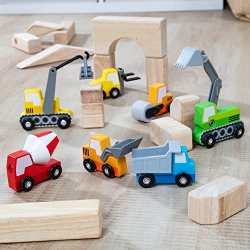 Melissa & Doug Wooden Construction Site Vehicles With Wooden Storage Tray (8 pcs) - Vehicle Toys, Cars For Toddlers And Kids Ages 3+ Melissa & Doug