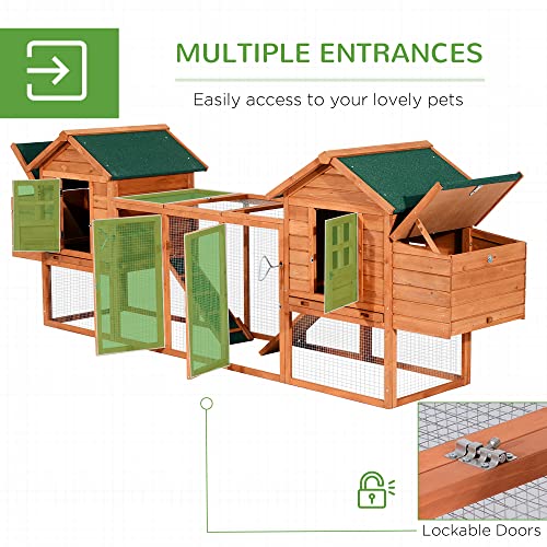 PawHut Dual Wooden Chicken Coop with Garden Bed, Large Outdoor Hen House with Nesting Boxes Removable Trays, Ramps Run, for Garden Backyard, 123" x