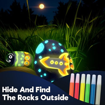 Kids Rock Painting Kit Christmas Gift - 20 Rocks Glow in The Dark - Arts and Crafts for Kids 4-6, Toys for Ages 4-12 Boys and Girls, Creative Gift