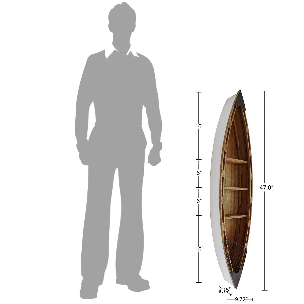 Morning View 47 Inch Wood Boat Shelf Decor Nautical Wall Hanging Boat Ornament Beach Theme Room Wall Home Decor Morning View