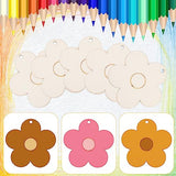 Whaline 50Pcs 3 Inch Wood Flower Cutouts Unfinished Wooden Boho Flower Cutouts with Holes and Hemp Rope DIY Blank Flower Shape Hanging Ornaments Whaline