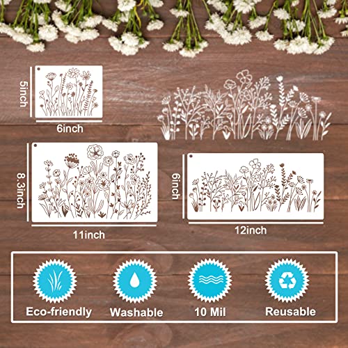 13 Pieces Wildflower Stencils Flower Stencils for Painting Wood, Reusable Spring Floral Field Plants Wild Flower Stencils for Crafts Wall Canvas Huahui