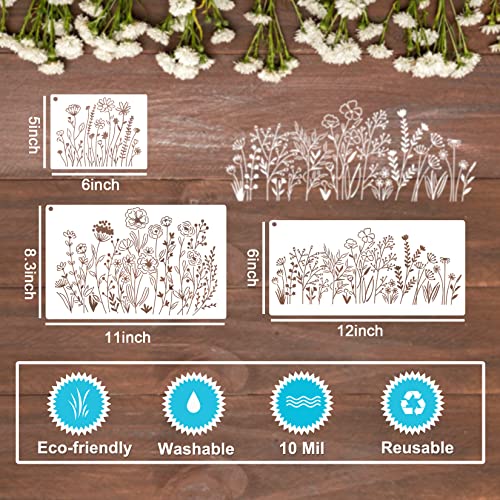 13 Pieces Wildflower Stencils Flower Stencils for Painting Wood, Reusable Spring Floral Field Plants Wild Flower Stencils for Crafts Wall Canvas Fabric Paper DIY Furniture Card