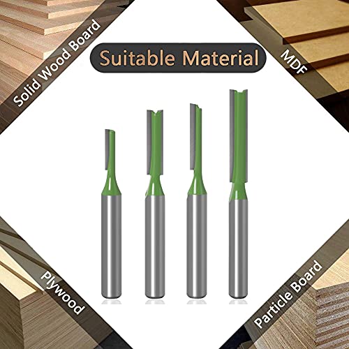 Saipe 7pcs 1/4" Shank Tungsten Carbide Double&Single Flute Straight Dado Router Bit Set, 3/4/5/6/8/10/12mm Cutting Diameter Trimming Cutter for Saipe