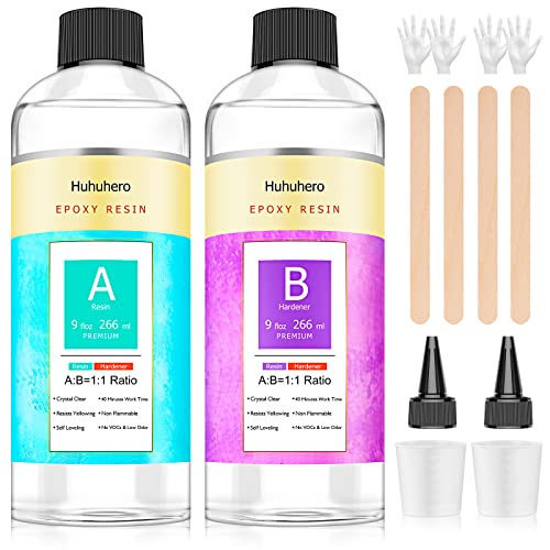 Huhuhero Epoxy Resin Kit, 18OZ Crystal Clear Resin and Hardener Resin Epoxy Craft Casting Art Resina Epoxica Transparente, 2 Part Resin Kit Art - WoodArtSupply