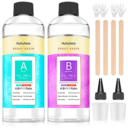 Huhuhero Epoxy Resin Kit, 18OZ Crystal Clear Resin and Hardener Resin Epoxy Craft Casting Art Resina Epoxica Transparente, 2 Part Resin Kit Art - WoodArtSupply