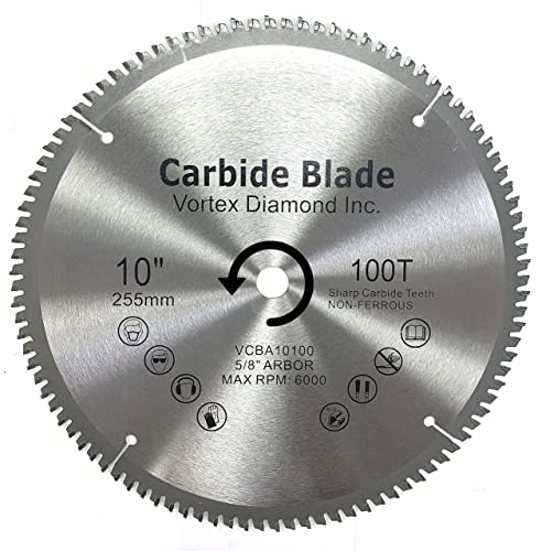 VORTEX DIAMOND VAB 10 Inch 100 Teeth TCT Non-Ferrous Metal Circular Saw Blade with 5/8" Arbor (10 Inch 100 Teeth) - WoodArtSupply