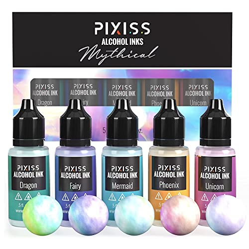 Pixiss Iridescent Color Changing Alcohol Ink Set - 5 Shades of Alcohol Ink for Epoxy Resin Supplies, Yupo Paper, Tumblers, Coasters - Resin Colorant Pixiss