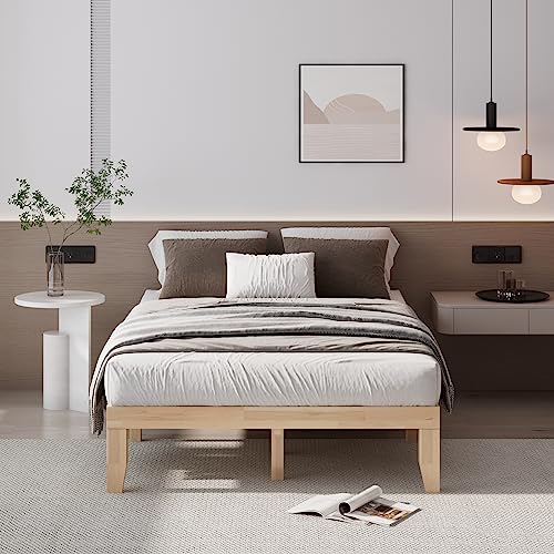 14-Inch Full Wood Platform Bed Frame by Giantex - Minimalist Style, Heavy Duty Rubber Wood Slats, Easy Assembly, No Box Spring Needed