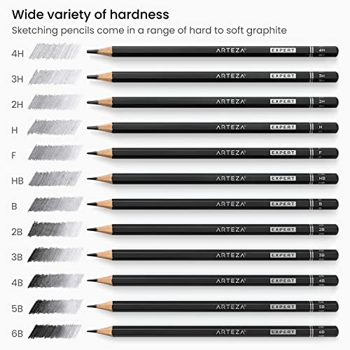 ARTEZA Professional Drawing Sketch Pencils Set of 12, Medium (6B - 4H), Art Supplies for Drawing Art, Sketching, Shading, Artist Pencils for ARTEZA