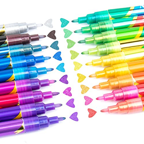 JR.WHITE Glitter Metallic Paint Pens: Sparkle Water-Based Marker Pen for Greeting Cards, Mugs, Wood, Art Drawing, Rock Painting, Posters, Albums, JR.WHITE