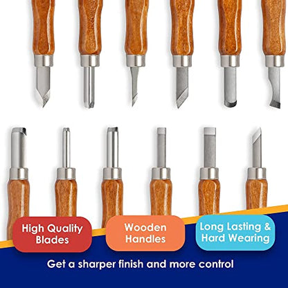 26-Pieces Wood Carving Tools Kit for Beginners, Professionals, Super Sharp High Carbon Wood Carving Knife Set, Whittling Kit for Multipurpose - WoodArtSupply