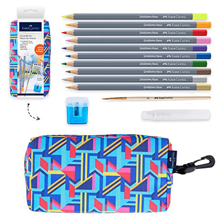 Faber-Castell Art on The Go Watercolor Pencils Set - Travel Watercolor Kit with 10 Goldfaber Watercolor Pencils, Pencil Pouch, No Mess Sharpener and Faber-Castell
