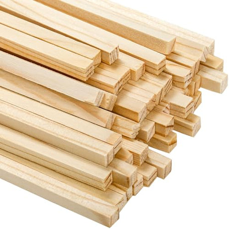 Frcctre 50 Pack Unfinished Square Wooden Dowel Rods, 1/4 x 12 Inches Unfinished Wood Dowel Strips Craft Sticks Square Sticks for DIY Crafts Projects, Frcctre