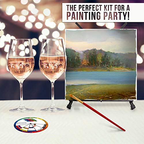 U.S. Art Supply Sip and Paint Art Party Painting Kit - 6 Easels, 12 Paint Tube Set, 12 Canvas Panels, 6 Brush Sets & 6 Aprons U.S. Art Supply