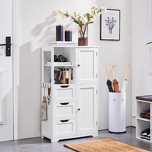 Yaheetech 42" Stylish Bathroom Storage Cabinet with 3 Drawers, 2 Open Shelves and 2 Doors - WoodArtSupply