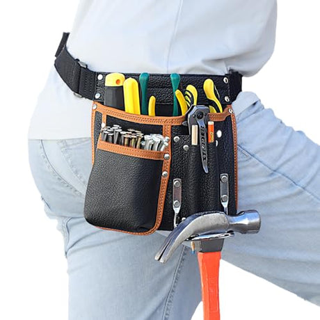 Compuda Genuine Leather Tool Belt Pouch with Hammer Holder Tool Pouch with Belt Leather Belt Tool Pouch for Men/Women (Tool Hammer Pouch) compuda