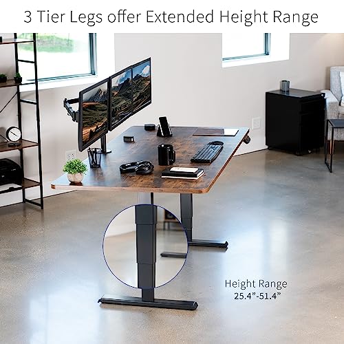 VIVO Electric Height Adjustable 71 x 36 inch Memory Stand Up Desk, Rustic Vintage Brown Table Top, Black Dual Motor Frame, Touch Screen Preset VIVO