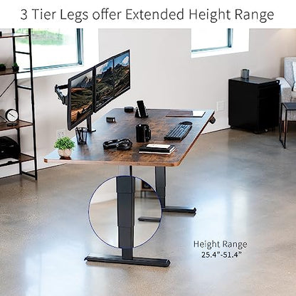 VIVO Electric Height Adjustable 71 x 36 inch Memory Stand Up Desk, Rustic Vintage Brown Table Top, Black Dual Motor Frame, Touch Screen Preset