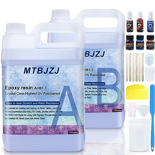 2.08 Gallon Quick Curing Epoxy Resin Kit - 4 Hrs Demold Upgrade - Clear & Bubble Free Epoxy - Fast Demold 1:1 Mix Resin - High Hardness for Art, MTBJZJ