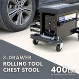 Pro-Lift Mechanic Roller Seat with Tool Box - 3-Drawer Rolling Tool Chest Stool with Padded Seat Cushion for Garage Creeper – 400 Lbs Capacity Pro-LifT