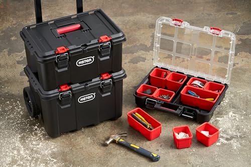 Keter Stack-n-Roll Mobile Tool Storage and Organization, 3 Piece Resin Modular Toolbox System Keter