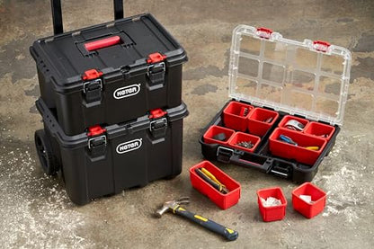 Keter Stack-n-Roll Mobile Tool Storage and Organization, 3 Piece Resin Modular Toolbox System - WoodArtSupply