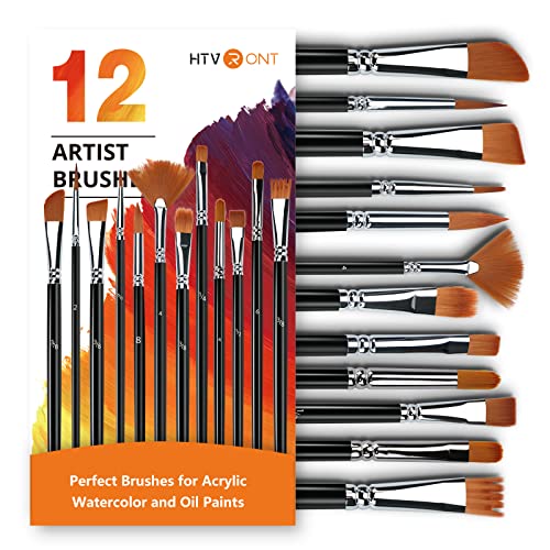 HTVRONT Artist Paint Brushes Set of 12 - Paint Brushes for Acrylic Painting, No Shedding Flat Fan Acrylic Paint Brushes, Face Watercolor Nail Oil