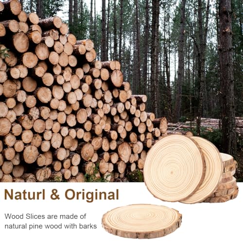 Philorn Natural Wood Slices for Centerpieces 10 Pcs 5.1-5.5 inch Unfinished Wood Rounds with Bark Wooden Circles for Crafts, Tree Slices for DIY Arts Philorn