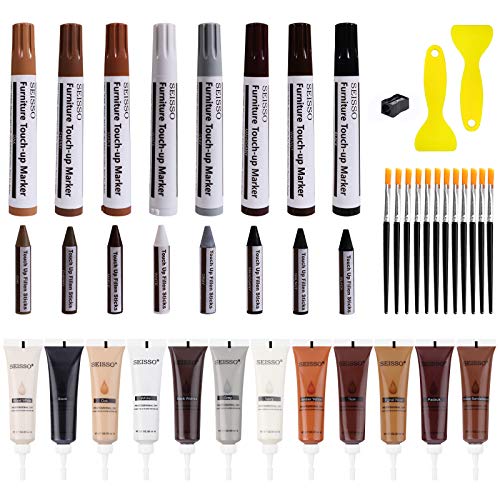 Wood Furniture Repair Kit - Set of 42 Hardwood Laminate Vinyl Floor Repair Kit Wood Fillers, Markers and Wax Sticks - Used for Cover Ups Scratches, SEISSO