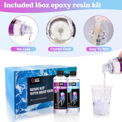 LET'S RESIN 16oz Clear Resin Kit with Heat Gun, Premium Crystal Epoxy Resin with White Pigment Paste,High Gloss & Bubbles Free Resin Hardener Kit for