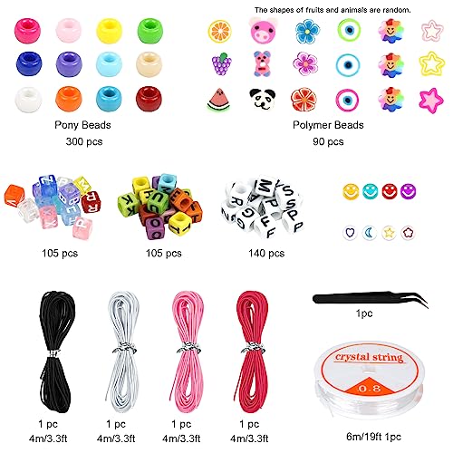 Dowsabel Bracelet Making Kit, Beads for Bracelets Making Pony Beads Polymer Clay Beads Smile Face Beads Letter Beads for Jewelry Making, DIY Arts and Dowsabel
