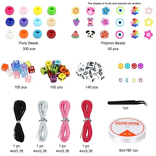 Dowsabel Bracelet Making Kit, Beads for Bracelets Making Pony Beads Polymer Clay Beads Smile Face Beads Letter Beads for Jewelry Making, DIY Arts and