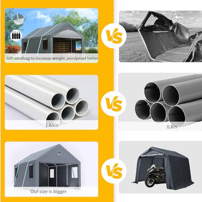 12X20FT Heavy Duty Portable Garage - Extra Large Carport Canopy with Roll-up Windows and All-Season Tarp Cover,Car Tent with Metal Roof and Side - WoodArtSupply