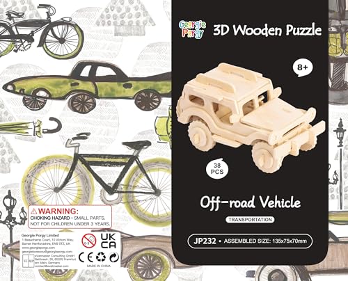 Georgie Porgy 3D Wooden Puzzles for Kids Toys Construction Woodcraft Kits DIY Model Puzzle Kits Birthday Gifts Pack of 3 (Sports Cars Off-Road Georgie Porgy