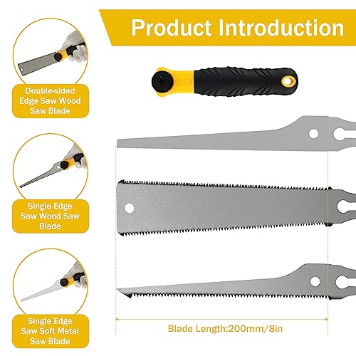 Japanese Hand Saw Edge Sided Pull Saw Ryoba High Carbon Steel Pull Saw with 3 Saw blades Cutting Trimming Tool for Woodworking Pruning Gardening