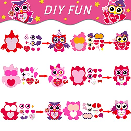 chiazllta 30 PCS Valentine's Day Craft Kits DIY Owl Craft for Kids Valentine's Heart Craft Make Your Own Owl Bulk Set for Home Classroom Game chiazllta