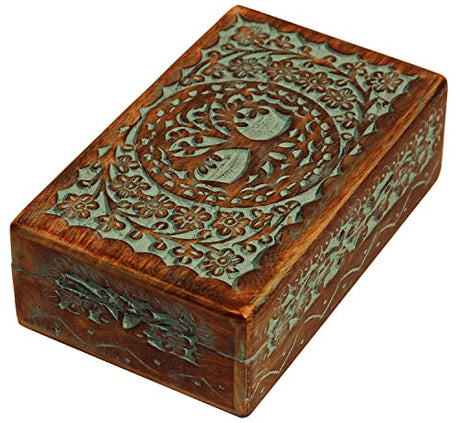 ETROVES 8 inch Wooden Jewelry Box - Handmade Wood Art Portable Treasure Organiser Keepsake-Decorative Wooden Memory Storage Case Single Compartment ETROVES